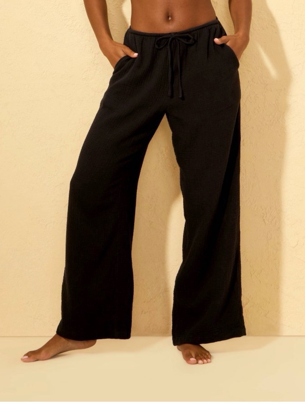 Shade & Shore Black Ribbed Wide-Leg Swim Coverup Pants